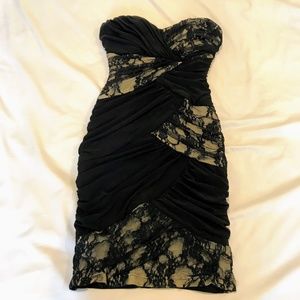 Black lace strapless bodycon dress